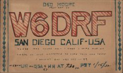 W6DRF Ham Radio QSL Card, San Diego CA 1932 Postcard