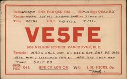 QSL Card VE5FE Vancouver BC to W5BYN Fort Worth TX 1932 Postcard