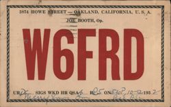 W6FRD Ham Radio QSL Card, Oakland, CA Postcard
