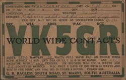 VK5GR QSL Card, G. B. Ragless, St. Marys, South Australia Postcard