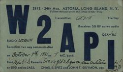 W2API QSL Card, Astoria, Long Island, NY Postcard