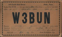 QSL Card W3BUN Philadelphia PA to W5BUH Fort Worth TX 1931 Postcard