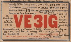 VE3IG QSL Card, Niagara Falls, ON Postcard