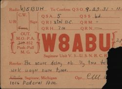 W8ABU Saginaw, MI QSL Card to W5BUH Fort Worth, TX 1931 Postcard