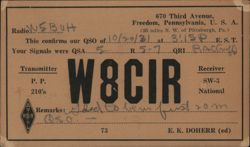 W8CIR QSL Card, Freedom PA to W5BUH Ft. Worth TX, 1931 Postcard