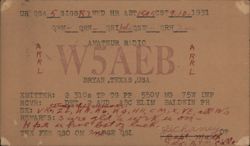 Amateur Radio QSL Card W5AEB, Bryan, TX 1931 Postcard