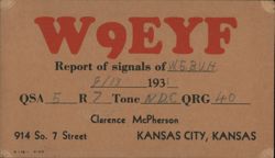 W9EYF QSL Card, Clarence McPherson, Kansas City, KS Postcard