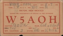 QSL Card W5AOH Raton, NM 1931 Postcard