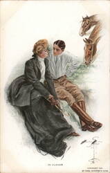 "In Clover" by Harrison Fisher - Couple with Horses Postcard