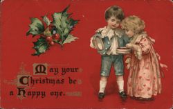 Christmas Greeting, Children Sharing Cake Postcard