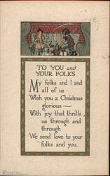 Christmas Greeting, Children by Fireplace Postcard