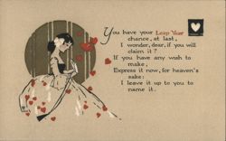 Leap Year Chance Poem, Woman with Hearts Postcard