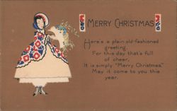 Merry Christmas Greeting, Woman in Bonnet with Flowers Postcard