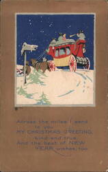 Christmas & New Year Greeting Stagecoach in Snow Postcard