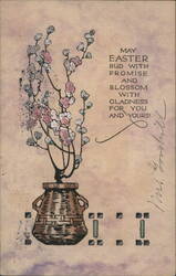 Easter Greetings, Cherry Blossoms in Basket Postcard