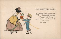 My Easter Wish, Woman and Boy with Potted Plant Postcard