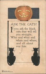 Rare: Halloween Ask the Cats Poem with Jack-o'-lantern Postcard