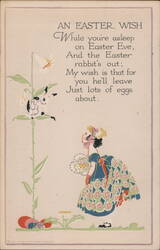 An Easter Wish Poem with Girl and Flower Postcard