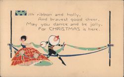 Christmas Cheer, Dancing Couple with Ribbon Postcard