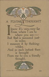 "A Flying Thought" Poem with Art Nouveau Design Postcard