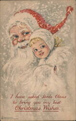 Santa Claus Holding Child, Christmas Wishes Postcard