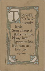 "Traveled Far O'er Distant Lands" Poem, Art Nouveau Border Postcard