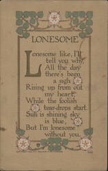 Lonesome Poem with Art Nouveau Floral Border Postcard