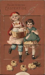 Children Carrying Easter Eggs, All Joy To You This Eastertide Postcard