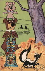 Yogi Bear and Boo Boo on Totem Pole Postcard