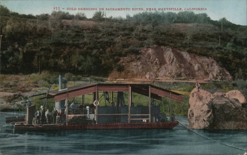 Gold Dredging on Sacramento River, Near Marysville, California