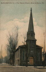 Burlington, NJ First Baptist Church, Broad & Stacey Sts. Postcard