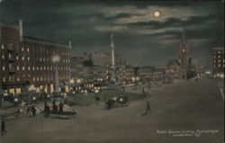 Public Square Looking East at Night, Watertown NY Postcard