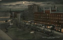 West End of Public Square at Night, Watertown NY Postcard