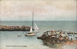 Outward Bound, Sailboat Leaving Harbor, Rockport, MA Postcard