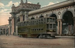 Double Deck Street Car at Union Station, Columbus, OH Postcard