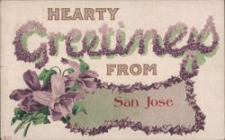 Hearty Greetings From San Jose, Floral Text Postcard