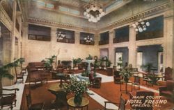 Main Court, Hotel Fresno, CA Postcard