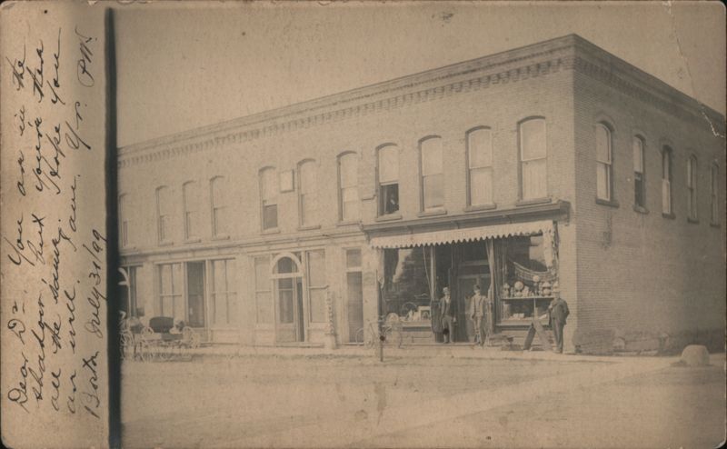 West Side of Main Street Businesses, Grocery Store Mannsville, NY Postcard