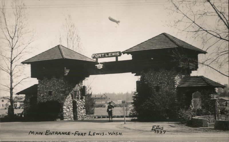 Main Entrance, Fort Lewis, WA with Blimp Washington