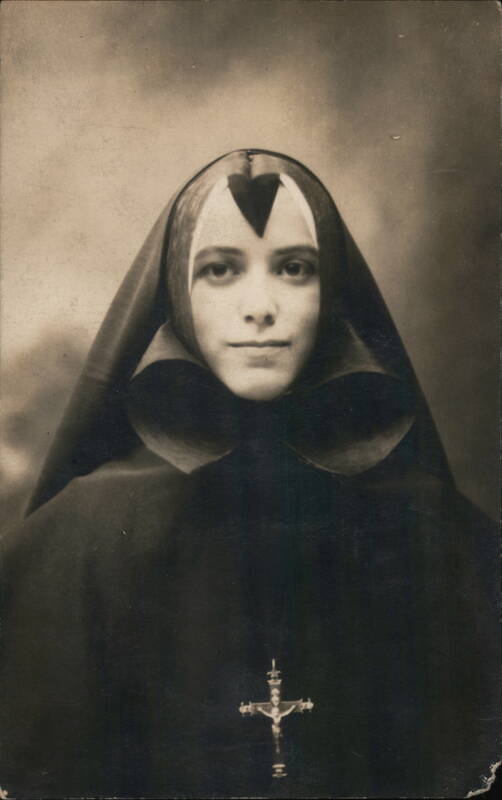 Nun with Heart Shaped Wimple and Crucifix Religious