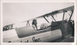 Woman Smiling in Cockpit of Stu Nunn Biplane Original Photograph