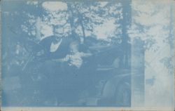 Man and Baby in Early Automobile Postcard