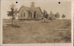 Church & Schoolhouse, Lenora, KS Postcard