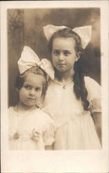 Two Sisters, Ages 11 and 7, Large Hair Bows Postcard
