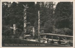 Indian Totem Poles, Stanley Park, Vancouver, BC Postcard