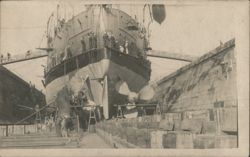 Stern View of Ship ISLAND in Dry Dock Postcard