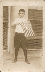 Boy Holding 48-Star American Flag Postcard