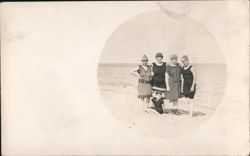 Four Women and Child in Swimsuits on Beach Postcard