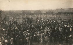 Large Crowd Gathered Outdoors, Hardware Store Background Postcard