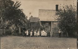School Class Group Outside Wooden Building Postcard